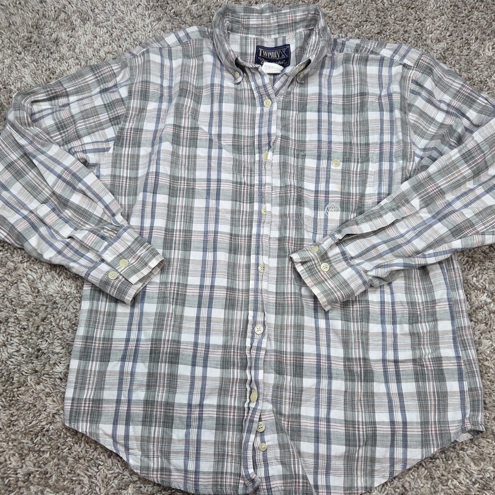 Wrangler‎ 20X Western Shirt Women Medium Gray Plaid Button Down Workwear Vintage